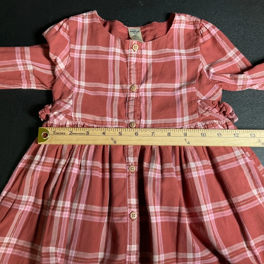 OshKosh B'gosh Red Plaid Button Front Dress Toddler Girls Size 4T Set of 2‎